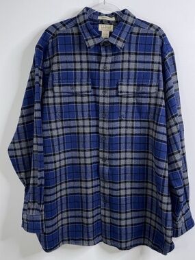 LL Bean Shirt Mens XL -Tall Chamois Cloth Flannel Button Up 277981 Blue Plaid